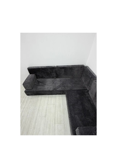 Premium Kadife Kumaş, Konforlu Yer Kanepesi ,modüler Şark Köşesi Takımı - Antrasit- U Set