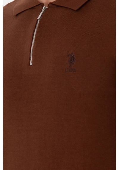 U.S. Polo Assn. Erkek Slim Fit Yarım Fermuarlı Kahverengi Basic Kazak 50297066-VR158
