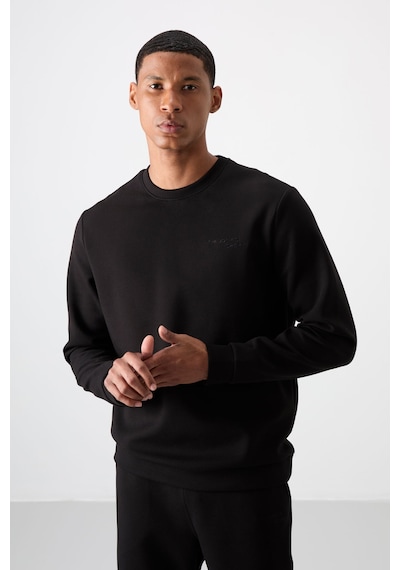 Tommy Life Siyah - Siyah Pamuklu Kalın Yumuşak Dokulu Comfort Fit Nakışlı Erkek Eşofman Takım - 85254 Siyah