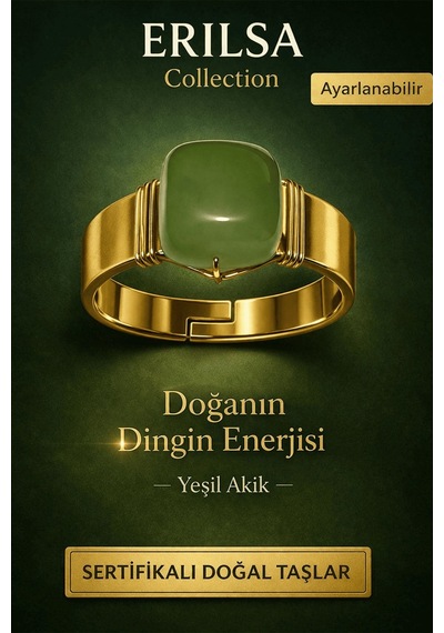 Sertifikalı Yeşil Akik Doğal Taş Yüzük Doğanın Dingin Enerjisi Çok Renkli