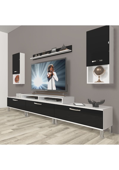 Decoraktiv Ekoflex 270da Slm Krom Ayaklı Tv Ünitesi Tv Sehpası Beyaz - Siyah