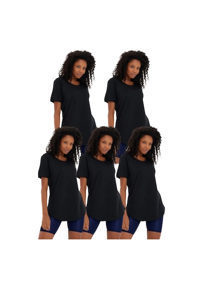 Siyah 5 Li Paket Regular/normal Kesim Pis Yaka Kısa Kollu Kadın T-shirt Siyah