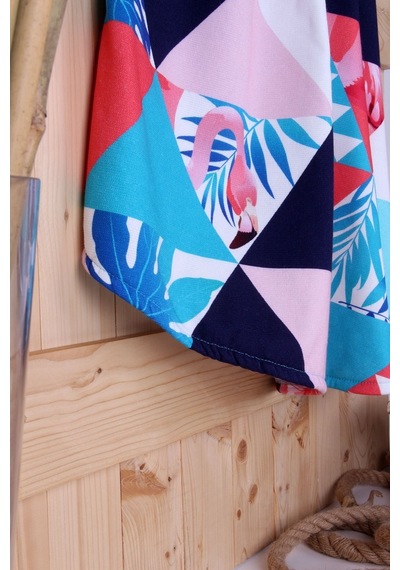 Baveno Flamingo Desenli Yuvarlak Plaj Havlusu-Desenli-150 Cm