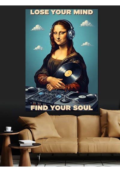 Ahşap Tablo Kulaklıklı Mona Lisa Dj