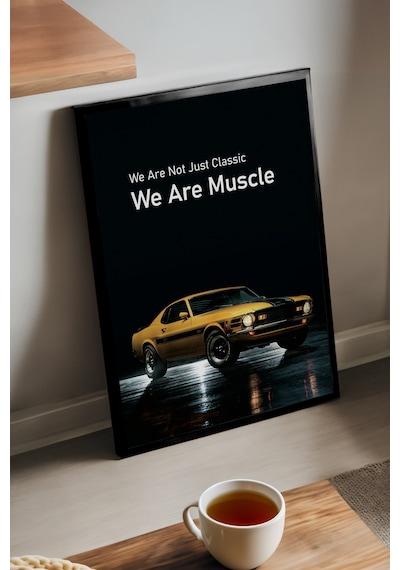 Ford Mustang Mach 1 Siyah Ahşap Çerçeveli Poster, Dekoratif Araba Duvar Tablosu