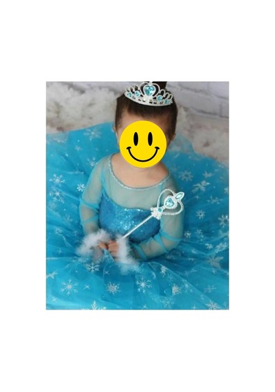 Parti Selesi Kız Çocuk Mavi Uzun Kol Simli Tarlatanlı Full Set Elsa Kostümü Mavı