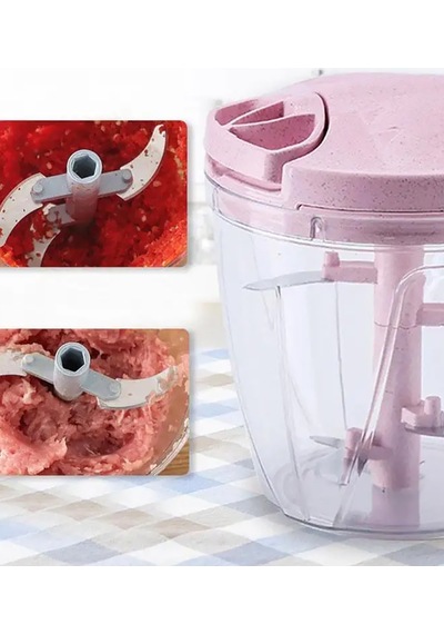 5 Bıçaklı Büyük Boy İpli El Rondosu Pratik Doğrayıcı Chopper 5 Bıçaklı Çek Bırak El Rondosu 1000ml Beyaz
