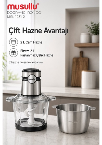 Musullu Msl-1231-2 Meat Max 2+2 Litre Geniş Hazneli Doğrayıcı Rondo