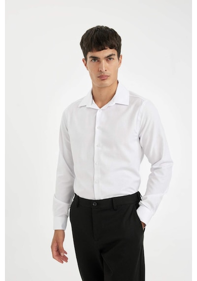 DeFacto Slim Fit Dar Kesim Oxford Basic Düz Pamuk Karışımlı Uzun Kollu Beyaz Gömlek R4340AZ24AUWT34