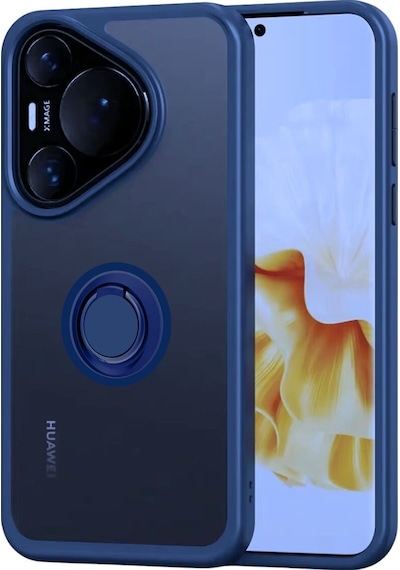 Huawei Pura 70 Pro Kılıf Yüzüklü Standlı Extra Darbe Emici Sert Silikon Kapak - Lacivert