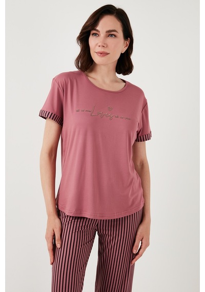 Lela Yumuşak Dokulu Bisiklet Yaka Bayan Pijama Takımı 6097605 Pudra-Siyah Lela Yumuşak Dokulu Bisiklet Yaka Bayan Pijama Takımı 6097605 Pudra-Siyah