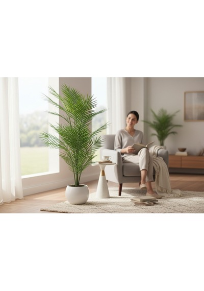 130 Cm Yapay Areka Beyaz Küre Dekoratif Ağaç
