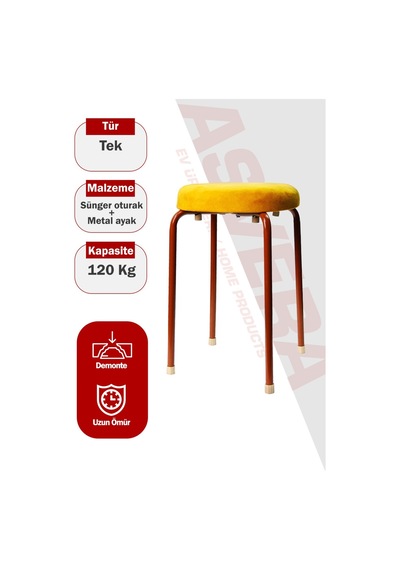 Asvera Pufy Minderli Metal Mutfak Ve Balkon Taburesi - 100 Kg Kapasiteli Lüks Puf Tabure Diğer