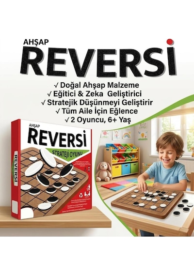 Ahşap Reversi 2 Kişilik Strateji Ve Zeka Geliştiren Eğitici Oyuncak Kutu Oyunu