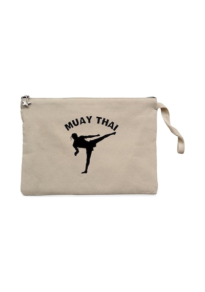 Karate Muay Thai Silhouette Krem Clutch Cüzdan / El Çantası Krem