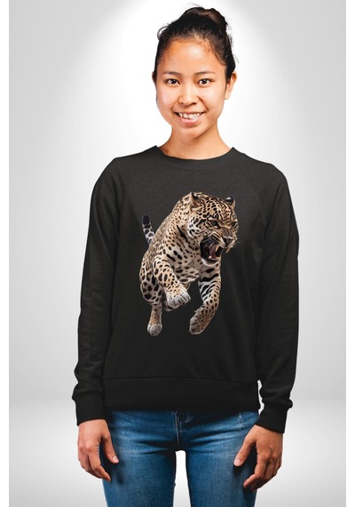 Jaguar Sırtından Çıkan Unisex Siyah Sweatshirt Siyah