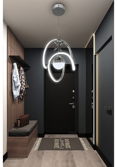 Badem Tek Toplu Modern Sarkıt Led Avize - - Kumandalı / Krom Krom