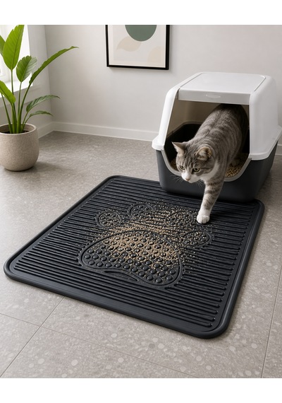 Kedi Kumu Paspası 60x42 Havuzlu Kaymaz Yıkanabilir Kedi Tuvalet Altlığı Döküntü Önleyici Mat