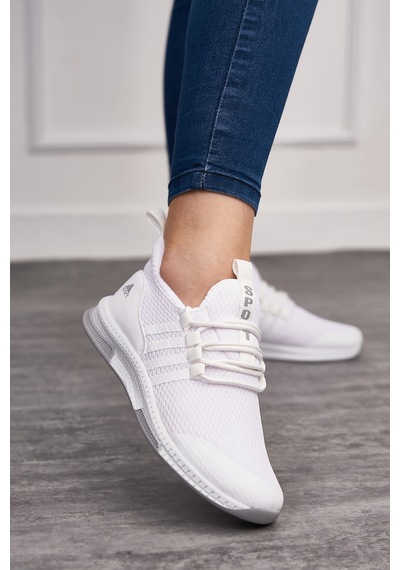 Günlük Unisex Sneaker Nefes Alabilen Triko Bağcıklı Hafif Yürüyüş Esnek Spor Ayakkabı 249 053 Beyaz