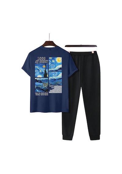 Uyguntarz Unisex Vangogh Baskılı Eşofman Takımı Lacivert