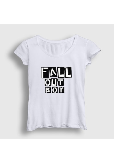 Presmono Kadın Boxes Fall Out Boy T-shirt Beyaz