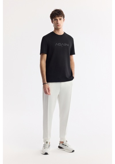 Avva Erkek Siyah Bisiklet Yaka Baskılı Bi-stretch İnterlok Regular Fit T-shirt A51y1132