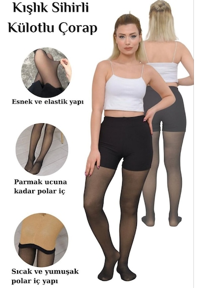 Manolyabutik Kışlık Içi Pelüş Dışı Siyah Ince Külotlu Çorap Siyah