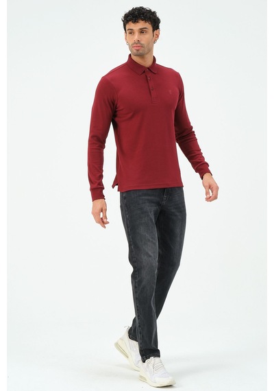 Uzun Kollu Regular Fit Erkek Polo Yaka T-shirt Bordo