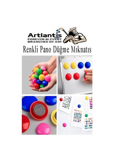 Artlantis Renkli Pano Düğme Mıknatısı 20 Li 1 Paket Manyetik Yuvarlak Mıknatıs Buzdolabı Renkli Plastik Kaplı D