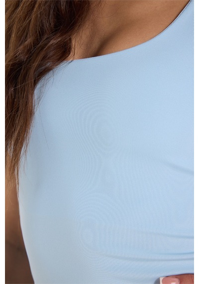Tudors Kadın Slim Fit Dar Kesim Askılı Kare Yaka Sırtı Açık Sandy Kumaş Çıtçıtlı Mavi Body-51253