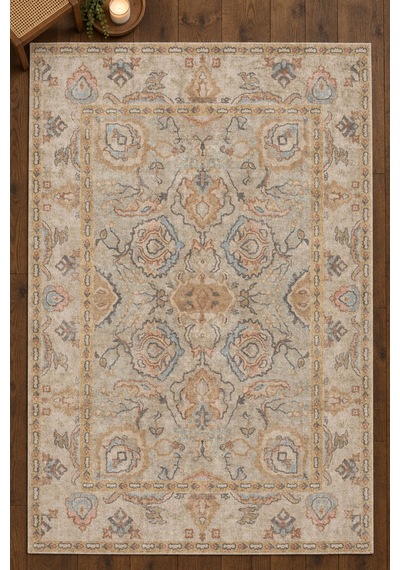 Artloop İstanbul Bej Vintage Desenli Dokuma Tabanlı Şönil Halı Al 651 Bej - Vintage Desenli