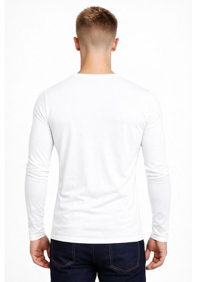 Axxel Erkek Beyaz Pamuklu Likralı Süprem Uzun Kollu T-shirt-d236