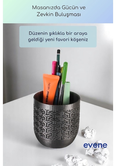 Kalemlik Masa Kalemliği Organizer Kalemlik Gümüş Eskitme Renk Model 77 Çok Renkli
