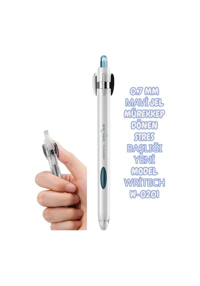0.7 Mm Mavi Jel Mürekkep Dönen Stres Başlığı Yeni Model Writech W-0201 Beyaz Çok Renkli