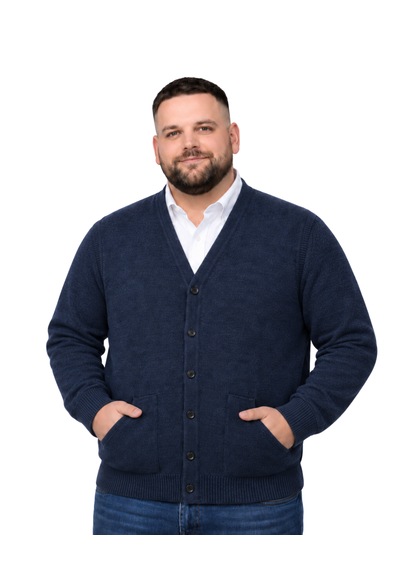 Battalmoda Erkek Büyük Beden Melanj Lacivert Cepli Düğmeli Triko Hırka 3xl-4xl-5xl-6xl
