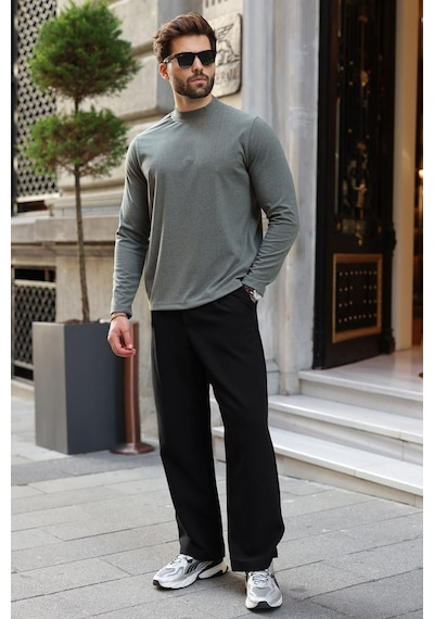 Madmext Haki Yarım Balıkçı Yaka Slim Fit Erkek Sweatshirt E7202
