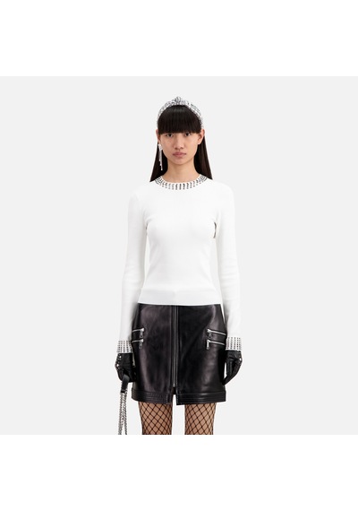The Kooples Kadın Zımba Detaylı Bisiklet Yaka Beyaz Kazak