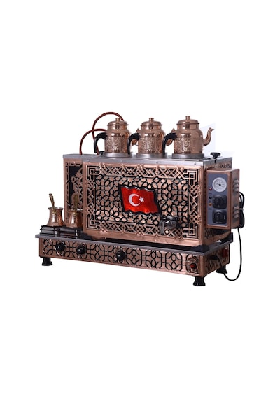 Kutlu Bayrak 3 Demlikli Bakır Çay Kazanı