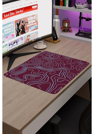 Bordo Mavi 48x40 Xl Taraftar Gaming Oyuncu Mouse Pad Kaymaz Taban Büyük Fare Altlığı Topography