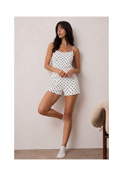 Fit Women Kadın Rahat Puantiyeli Şortlu Beyaz Pijama Takımı