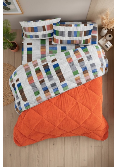 Veluna Battal Boy Lüx Wellsoft Yorgan Çift Taraflı - 2 Adet Yastık Kılıflı Yorgan Seti 215x235 Cm Turuncu
