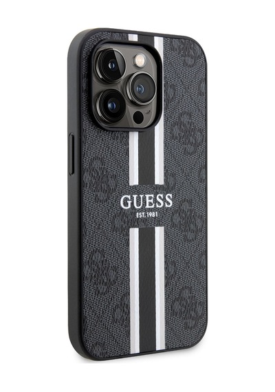 Apple Uyumlu iPhone 14 Pro Max Kılıf Guess Lisanslı Magsafe Şarj Özellikli 4g Şerit Tasarımlı Printed Kapak Siyah