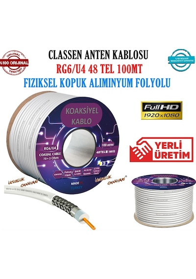 Classen Anten Kablosu Rg6/U4 100 Metre 48 Tel