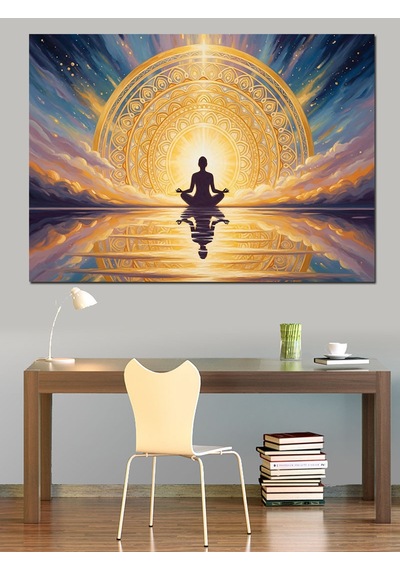 Meditasyon Yapan Silüet Ve Enerji Dekoratif Kanvas - Mdf Ahşap Tablo