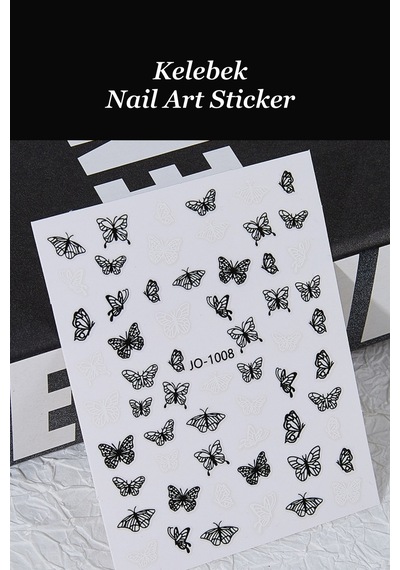 Nail Art Sticker Kendinden Yapışkanlı, Tırnak Süsleme, Tırnak Dövmesi Stikır 1008 Siyah-beyaz-1008