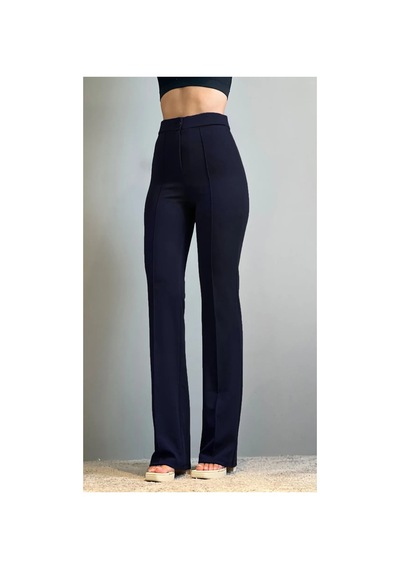 Thiff Gymwear Krep Kumaş Likralı Önü Çimalı Bej Kadın Palazzo Pantolon Lacivert
