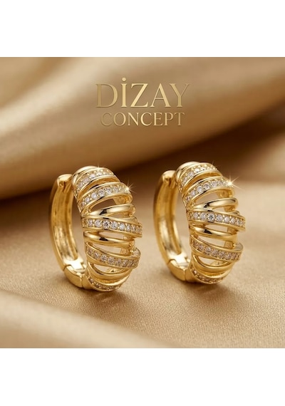 Xuping Gold Sıralı Zirkon Taşlı Sarmal Küpe Altın