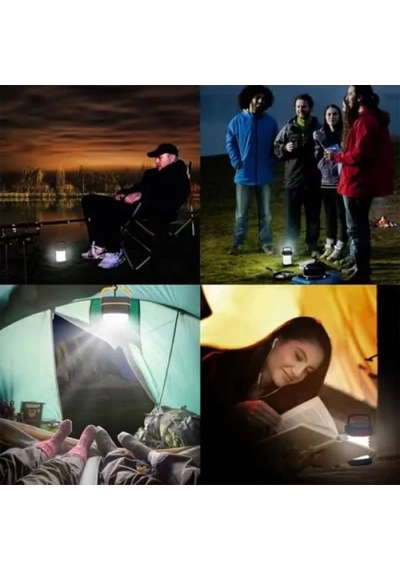 Güneş Enerjili Akordiyon Kamp Lambası Ve Powerbank Açık Ahşap