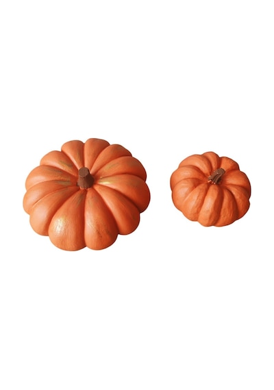 2'li Dekoratif Mini Balkabağı Seti Turuncu Sonbahar Ev Dekorasyonu, 14 Cm + 9 Cm