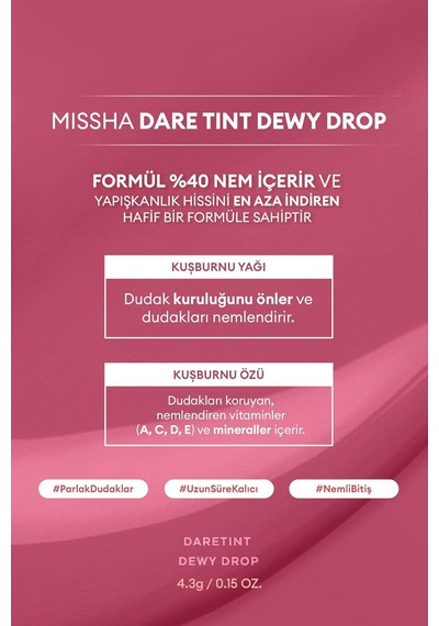 Mıssha Uzun Süre Kalıcı, Nemli Bitiş Sunan Parlak Tint Dare Tint Dewy Drop Rosy Drop Sku: Smg8690010488220